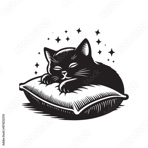 Sticker A Cat Sleeping with Pillow vector