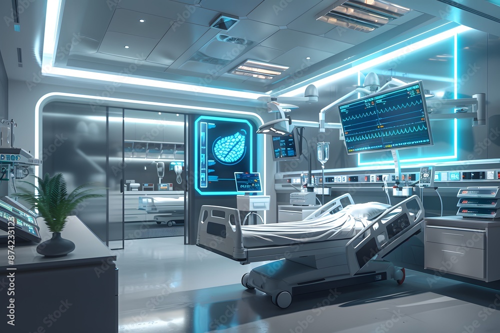 Realism of A modern hospital using AI to predict patient outcomes and improve care.. very detailed Realism of A modern hospital using AI to predict patient outcomes and improve care.. very detailed