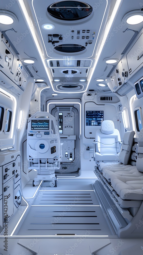 Obraz premium Realism of A futuristic ambulance equipped with advanced medical technology.. very detailed