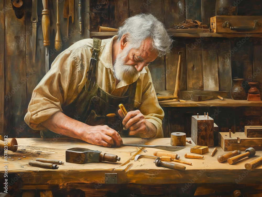 Portrait of a craftsman in his home workshop Portrait of a craftsman in his home workshop