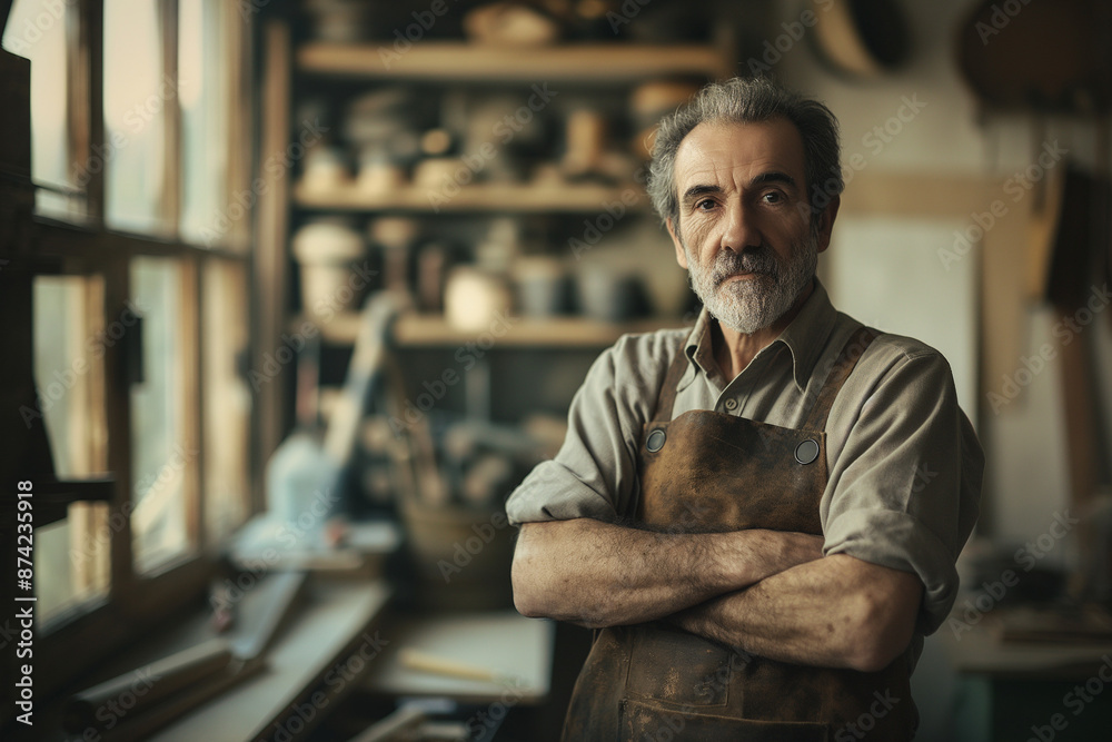 Portrait of a craftsman in his home workshop
