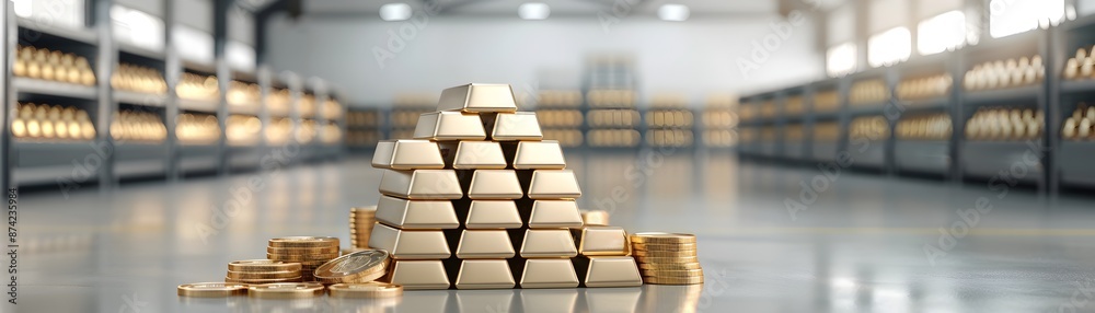 Secure Gold Vault with Financial Analyst Analyzing Stock Market Trends Professionally