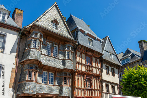 Old medieval half-timbered houses in Lannion, Côtes-d'Armor, Brittany, France