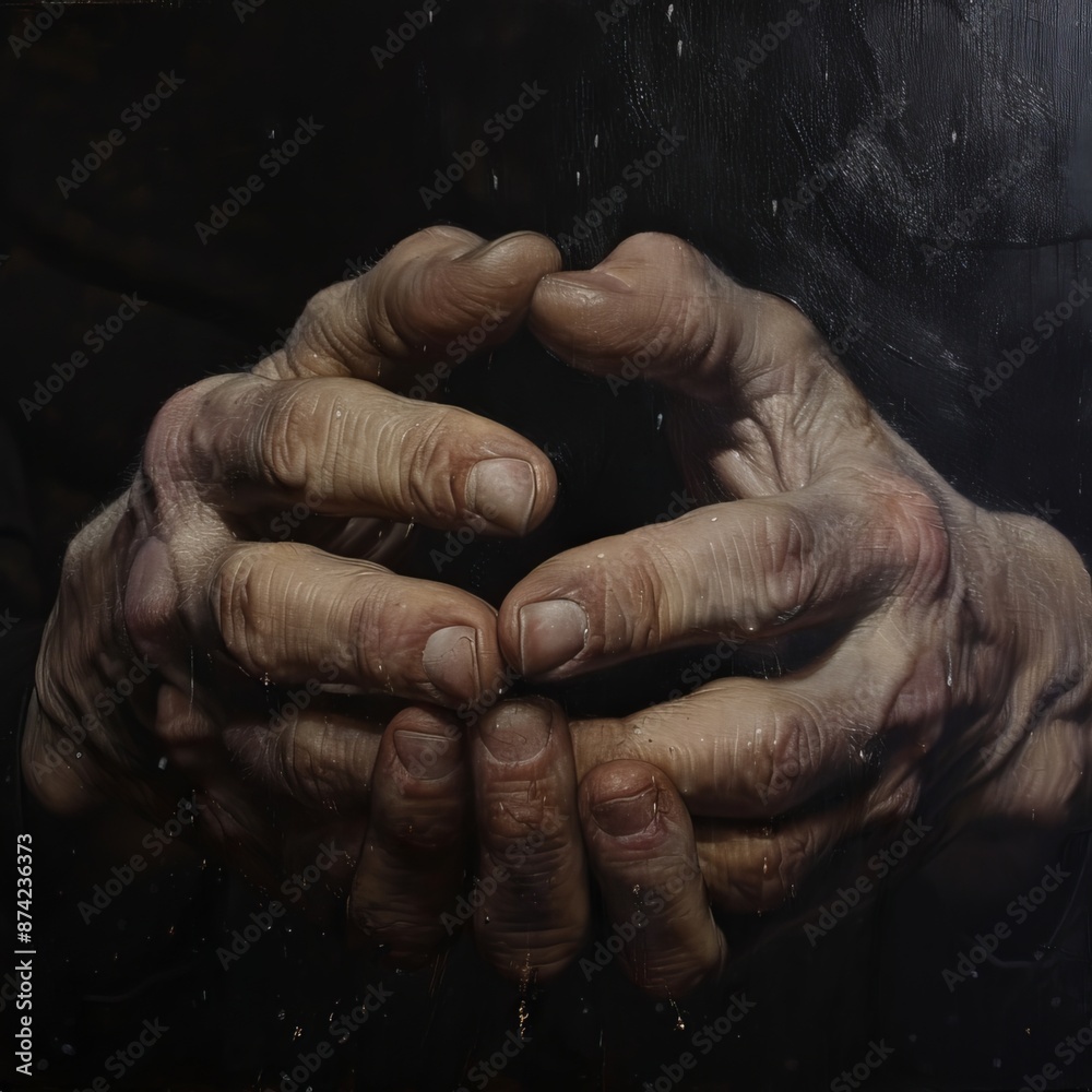 Fototapeta premium A maestro's hands posed on a dark canvas.