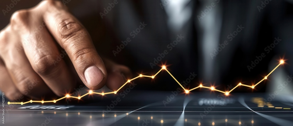 Leader pointing at regression lines on a chart, business meeting