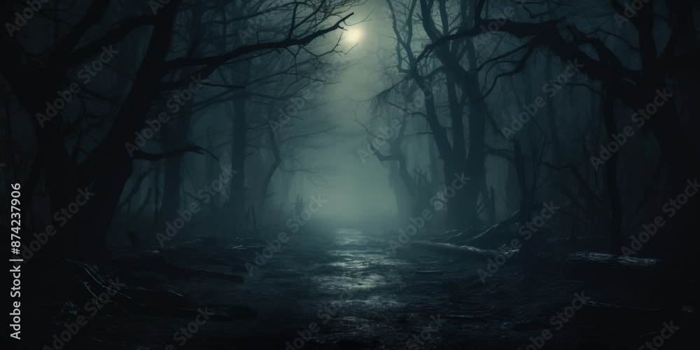 Obraz premium Mysterious Path in the Moonlit Forest