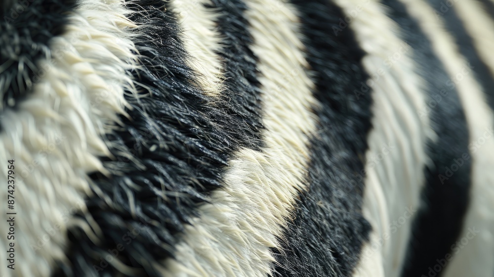 Macro shot of a zebra's black and white striped fur pattern, illustrating its unique camouflage and herd dynamics in the African grasslands. Macro shot of a zebra's black and white striped fur pattern, illustrating its unique camouflage and herd dynamics in the African grasslands.