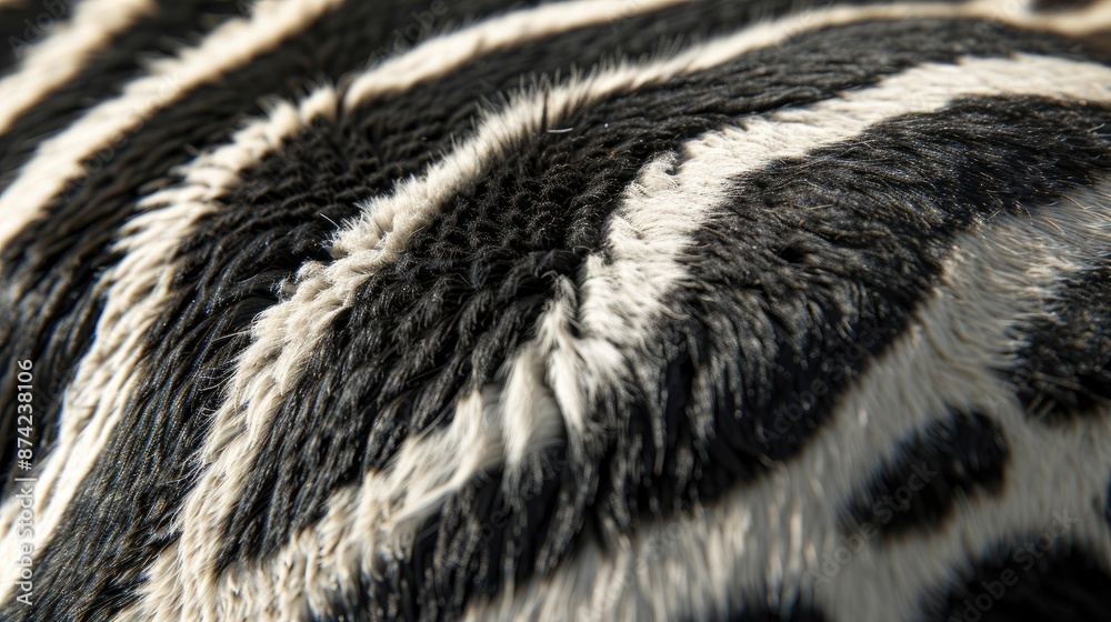Macro shot of a zebra's black and white striped fur pattern, illustrating its unique camouflage and herd dynamics in the African grasslands. Macro shot of a zebra's black and white striped fur pattern, illustrating its unique camouflage and herd dynamics in the African grasslands.