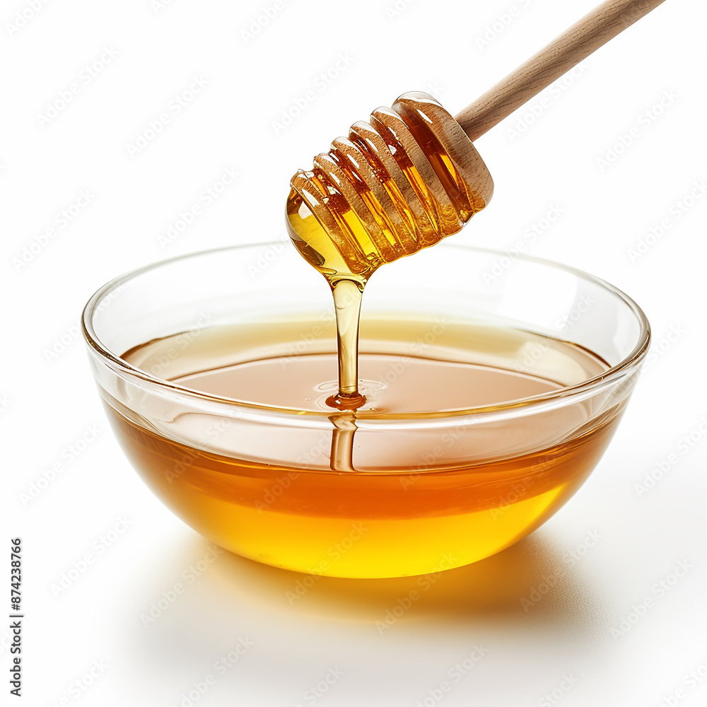 honey dripping from a wooden dipper honey dripping from a wooden dipper