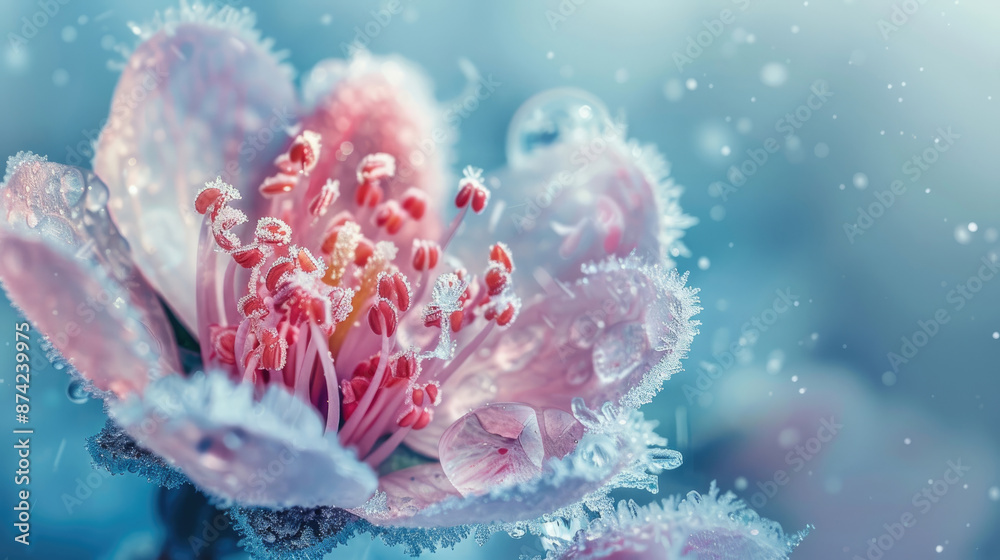 Vibrant Pink Ice Flower Macro with Crisp Blue Background Vibrant Pink Ice Flower Macro with Crisp Blue Background