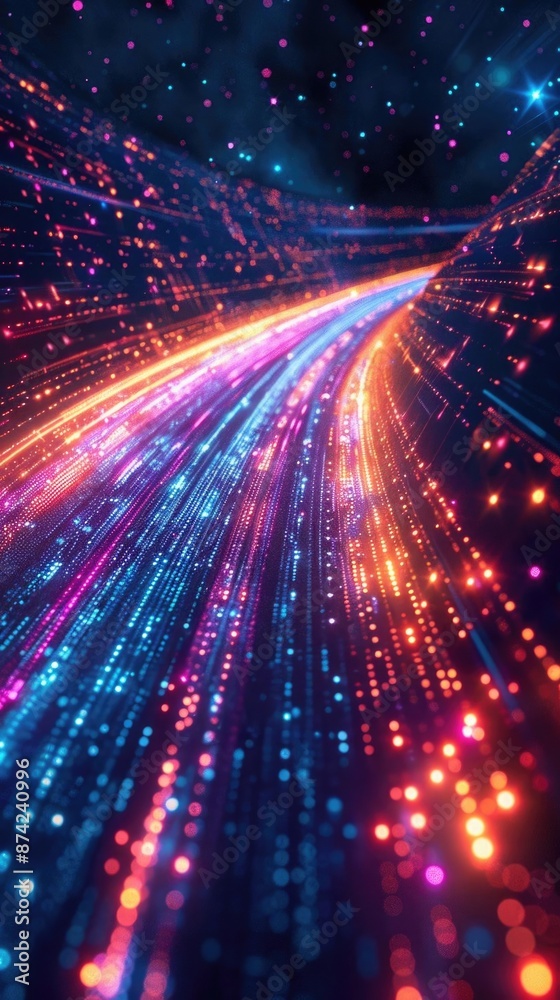 Vibrant and dynamic abstract image of flowing light trails and particles in motion, captured in vibrant colors showcasing speed and technology. Vibrant and dynamic abstract image of flowing light trails and particles in motion, captured in vibrant colors showcasing speed and technology.