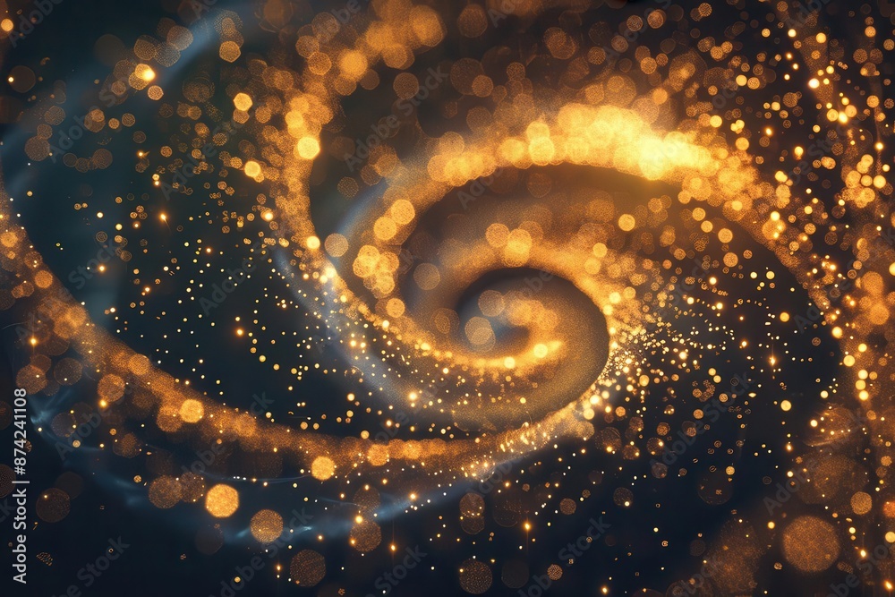 mesmerizing golden light particles swirling in a circular formation against a dark background shimmering trails and lens flares create a magical festive atmosphere mesmerizing golden light particles swirling in a circular formation against a dark background shimmering trails and lens flares create a magical festive atmosphere