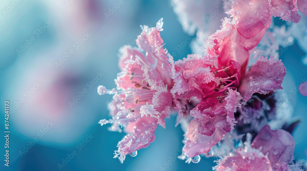 Vibrant Pink Ice Flower Macro with Crisp Blue Background Vibrant Pink Ice Flower Macro with Crisp Blue Background