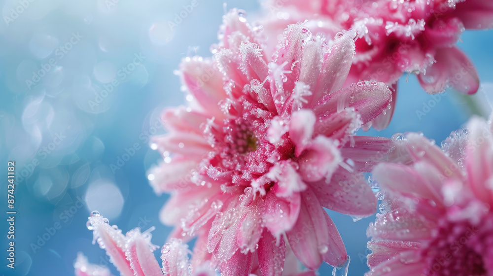 Vibrant Pink Ice Flower Macro with Crisp Blue Background Vibrant Pink Ice Flower Macro with Crisp Blue Background