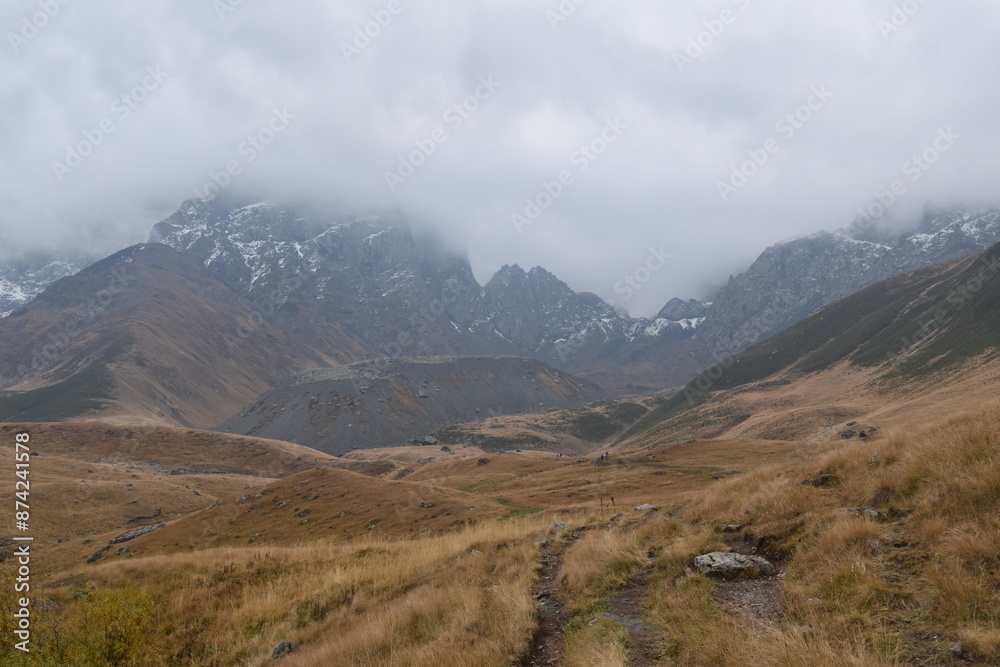 Dramatic landscape scenery and autumn colors in the Caucasus Mountains in Georgia Dramatic landscape scenery and autumn colors in the Caucasus Mountains in Georgia