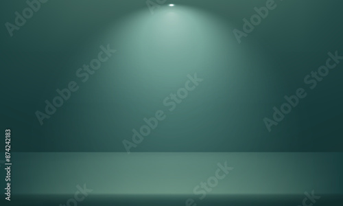 Abstract Green platform. Dark green Background Empty Room Studio with table. Space for selling products on the website. Empty room with spotlight effect. Vector illustration.