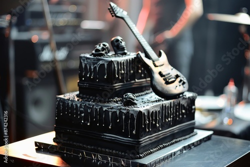 Tapety artystyczne A heavy metal birthday cake with a guitar and skulls.