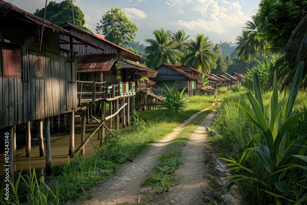 Kampung Serenity: Traditional Malay Village Bathed in Color Kampung Serenity: Traditional Malay Village Bathed in Color
