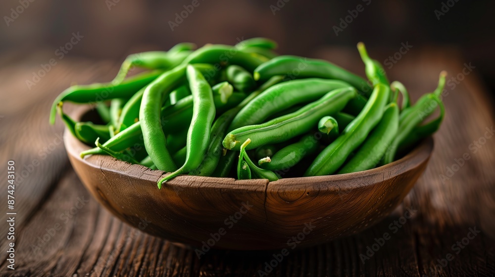 A close-up of fresh green beans in a wooden bowl, showcasing their vibrant color and freshness. A close-up of fresh green beans in a wooden bowl, showcasing their vibrant color and freshness.