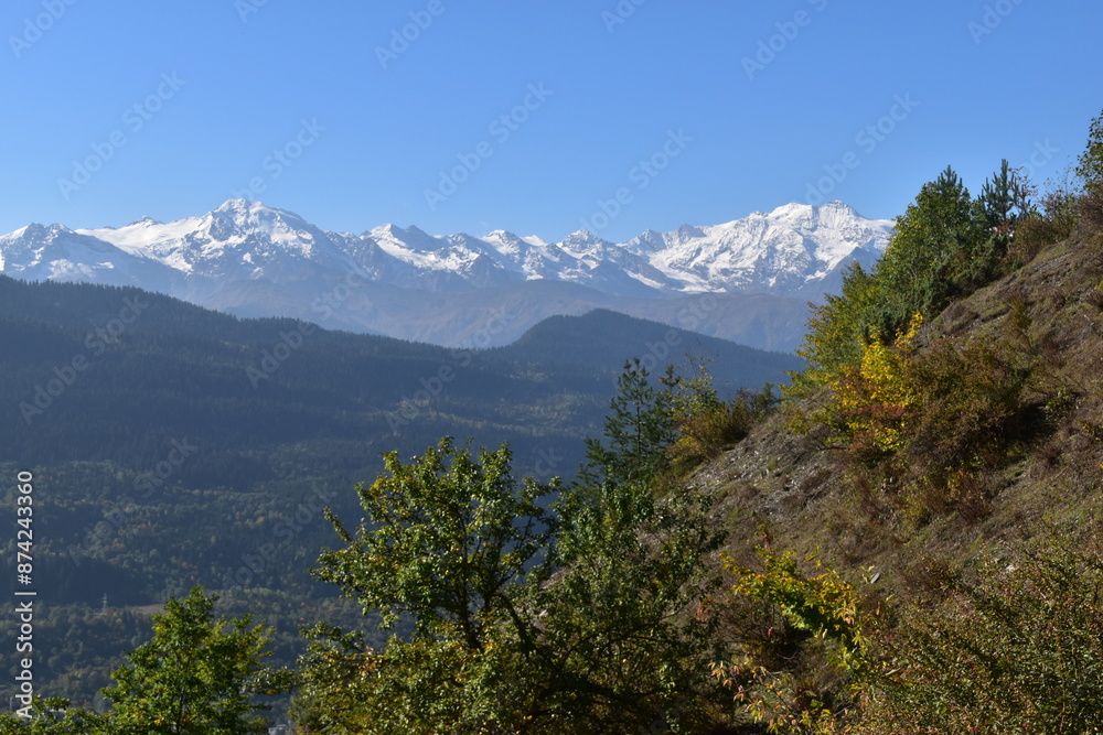 Dramatic landscape scenery and autumn colors in the Caucasus Mountains in Georgia Dramatic landscape scenery and autumn colors in the Caucasus Mountains in Georgia