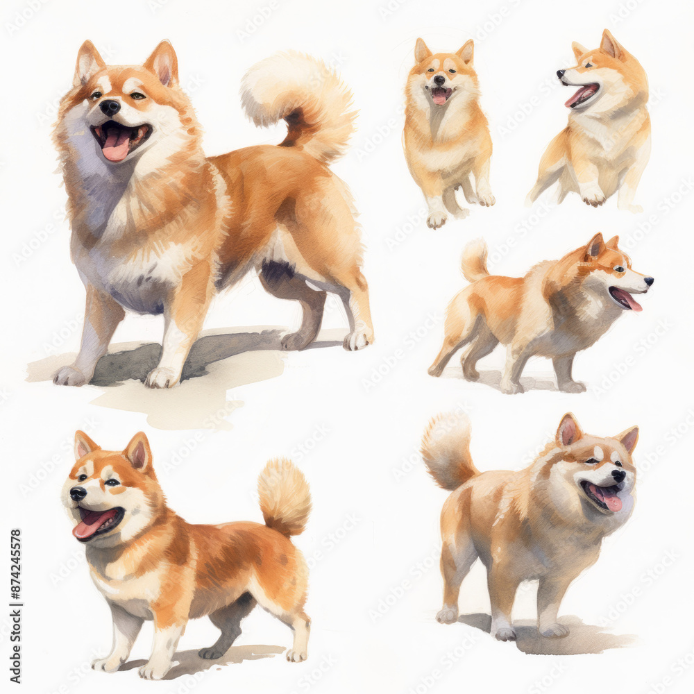 Catoon shiba inu on white background Created with Generative AI technology. Catoon shiba inu on white background Created with Generative AI technology.