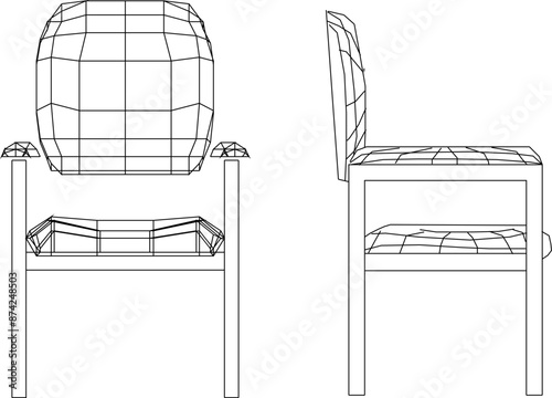 Vector silhouette illustration sketch of detailed design of simple office chair furniture for relaxing at home