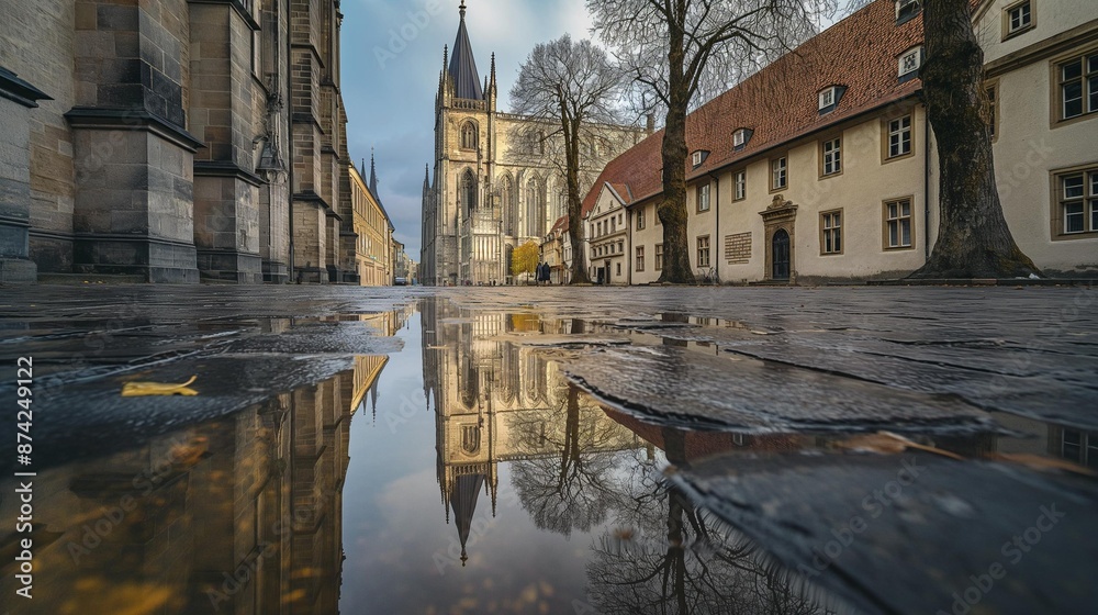Obraz premium AI generator image of Munster, Germany, beautiful water reflection in the rainy season