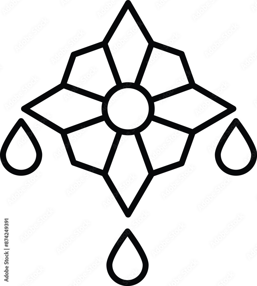 Melting snowflake with water drops - vector linear picture for coloring, logo or pictogram. Outline. Snowflake for icon or sign. Melting snowflake with water drops - vector linear picture for coloring, logo or pictogram. Outline. Snowflake for icon or sign.