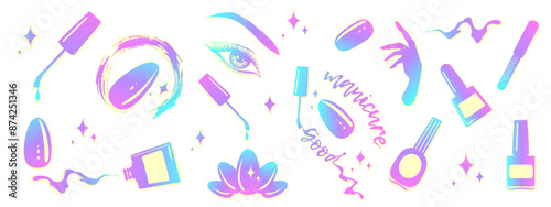 Set of silhouettes, stickers for a modern women's beauty salon. Manicure, nail painting.