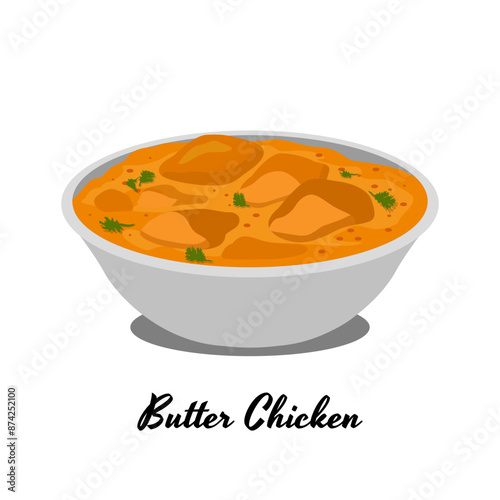 Butter Chicken Indian Cuisines Meal Delicious Art Illustration Design Vector