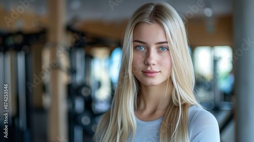 Woman Do Sport in Gym. Person Smile in Sport Clothing