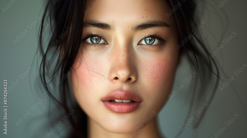 Close up Portrait of a Woman with Beautiful Eyes and Freckles. Asian Vietnamese Ethnicity Close up Portrait of a Woman with Beautiful Eyes and Freckles. Asian Vietnamese Ethnicity