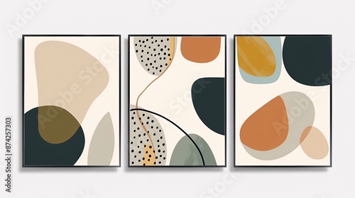 A set of three interconnected abstract posters with a continuous minimalistic image, displayed on a clean white background for a sleek and refined decor