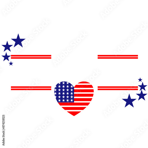A heart with colors and patterns of the American flag and star shape