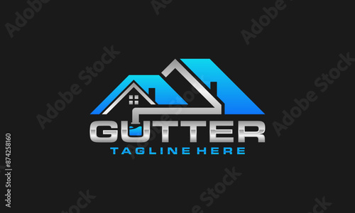 Gutter installation and service repair solutions logo design Illustration graphic vector template 