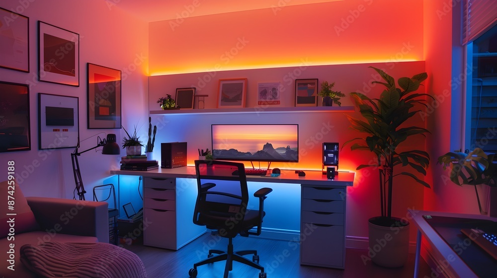 Fototapeta premium Intelligent and Adaptive Smart Home Office for Productive Tech-Savvy Workspace