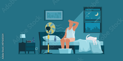 Senior man in his bedroom suffering from the heat