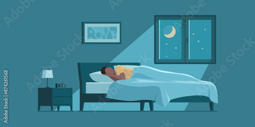 Relaxed woman sleeping in her bed at night