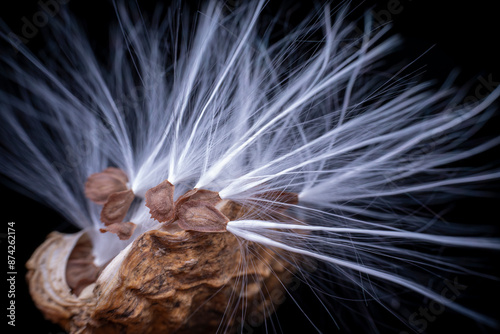 Macro photo of Asclepiadaceae seeds photo