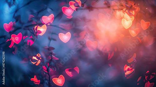 Heart Shaped Bokeh Background: Featuring a background with heart-shaped bokeh lights, ideal for Valentine's Day themes.