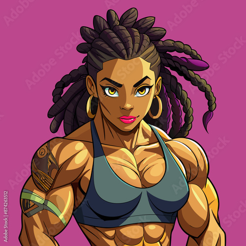 young bodybuilder woman with dreadlocks