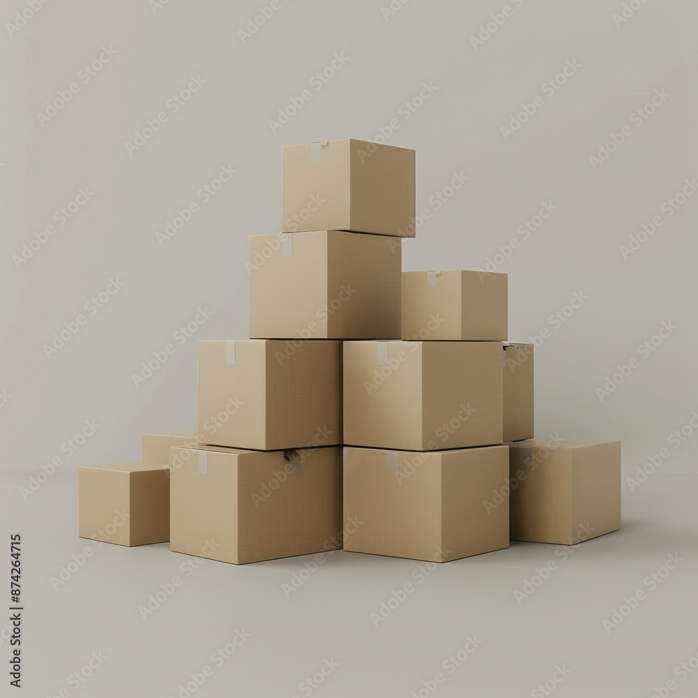 Stack of plain cardboard boxes in a minimalist setting, ideal for moving, storage, and shipping concepts. Stack of plain cardboard boxes in a minimalist setting, ideal for moving, storage, and shipping concepts.