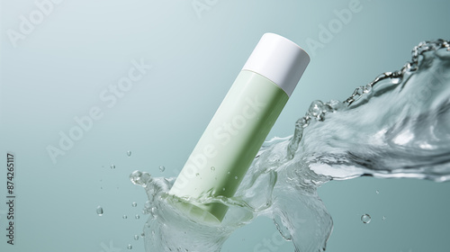 Tube de crème hydratante ou gel douche, mock-up à personnaliser. Espace vide de composition. Soin pour le visage, beauté, hygiène corporel. Couleurs vert / bleu. Conception et création graphique.