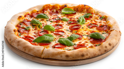 delicious pizza with pepperoni and basil