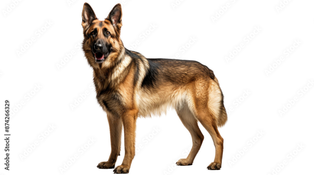 A majestic German Shepherd Dog standing proudly with its alert posture, sharp ears, and intelligent gaze A majestic German Shepherd Dog standing proudly with its alert posture, sharp ears, and intelligent gaze