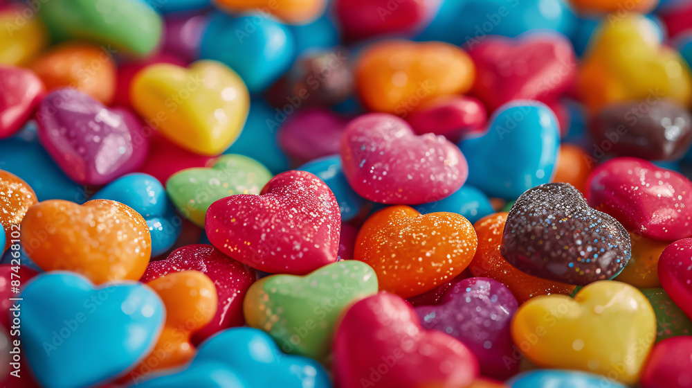 Happy Valentine's Day with Colorful Heart-Shaped Candies: Displaying colorful heart-shaped candies to celebrate Valentine's Day, creating a festive and romantic atmosphere. Happy Valentine's Day with Colorful Heart-Shaped Candies: Displaying colorful heart-shaped candies to celebrate Valentine's Day, creating a festive and romantic atmosphere.