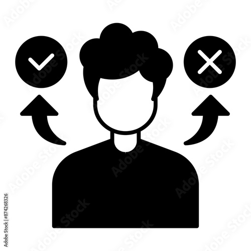 Decision Making icon. a person with 2 choices