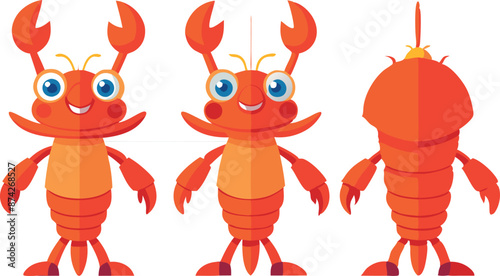 Three cartoon crabs are shown in different poses