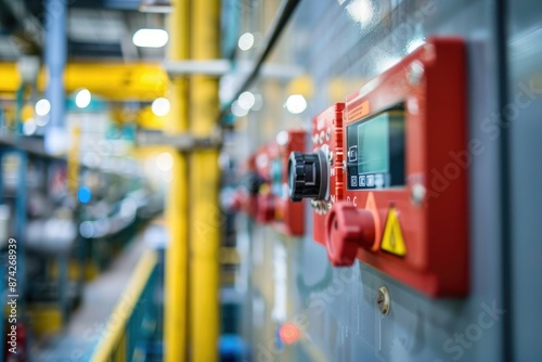 Wallpaper Mural Manufacturing plant with automated safety systems, such as emergency shutoff buttons and automated alerts, highlighting integration of technology in safety measures Torontodigital.ca