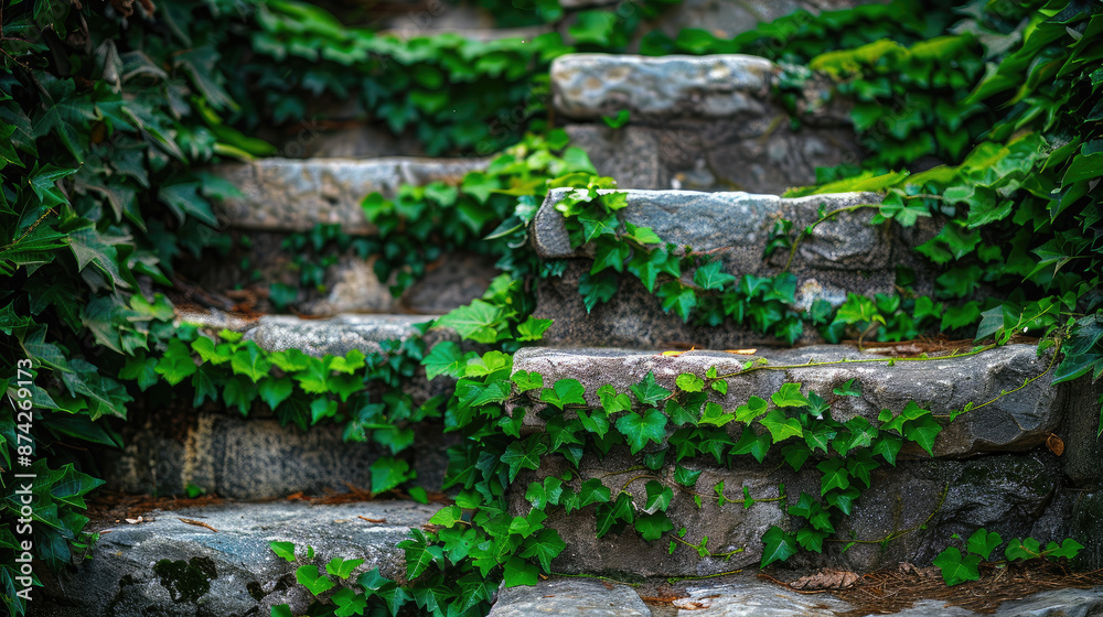 Stone Staircase with Vibrant Green Plants Stone Staircase with Vibrant Green Plants